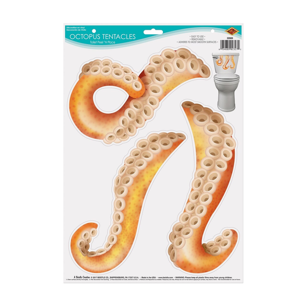 Party Central Club Pack of 12 Orange and Brown Octopus Tentacles Toilet Tank Peel Place Party Decors 17"